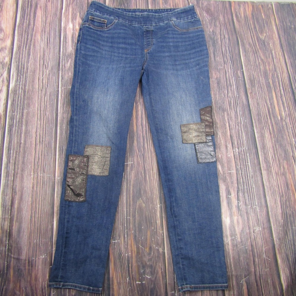 Chico's Jeans Womens 10T Blue Jegging Ankle Pull On Patchwork Slim‎ Leg Denim